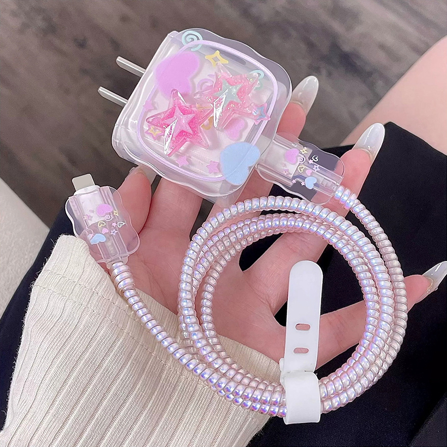 Phone Accessories Online - Pink Star Cable Charger Protector Cover