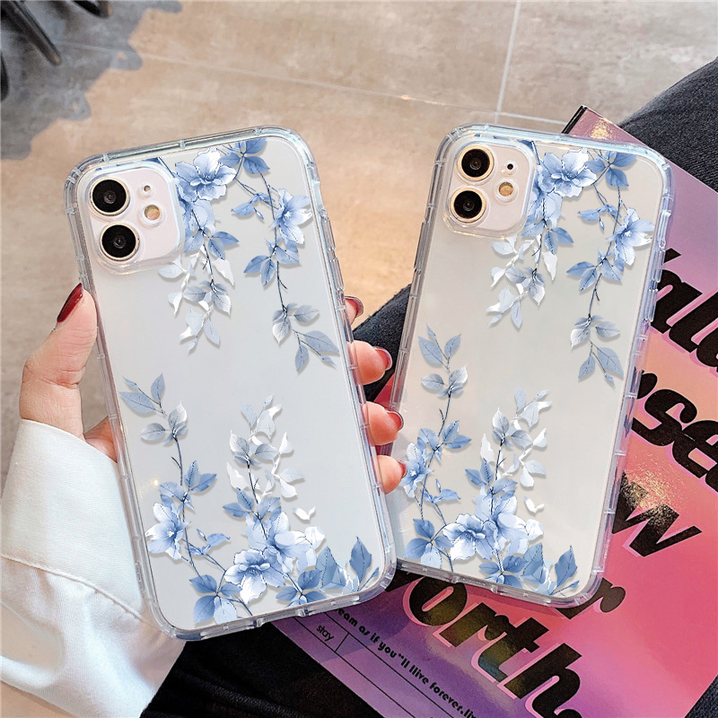 Phone Accessories Kiosk - Blue Flower Transparent Phone Case For